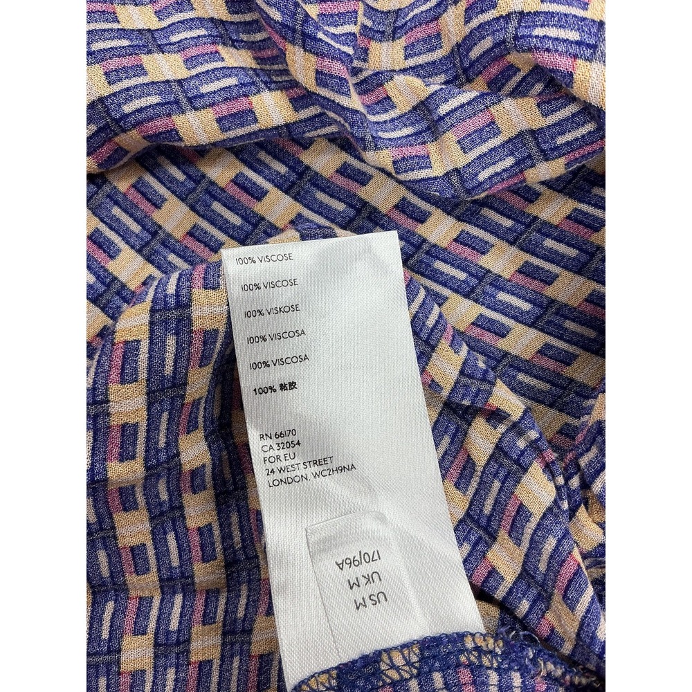 Maeve Anthropologie Shirt Womens Medium Blue Geometric Ruffle Hem Tunic Blouse - Picture 3 of 8